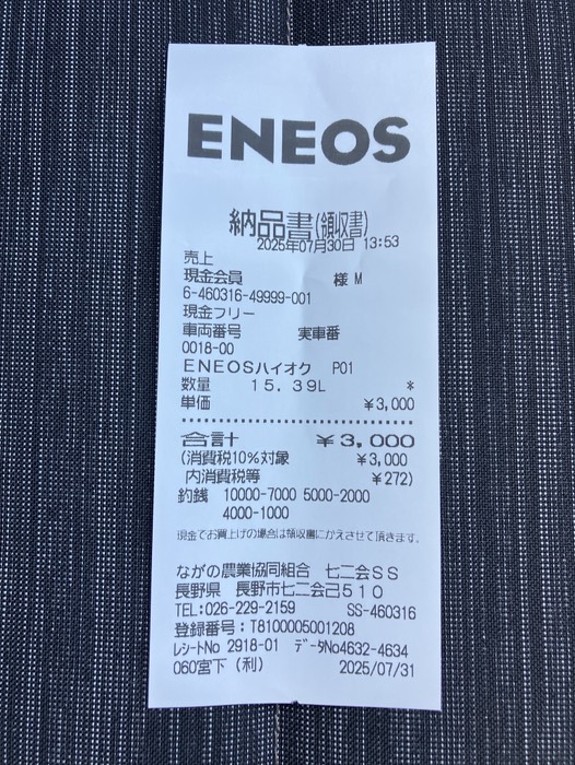 ¥3,000ほど給油