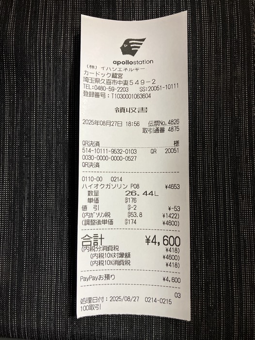 26.44L ¥4,600 給油⛽️