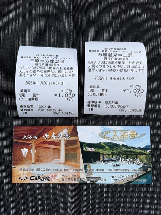 万座ハイウェー往復と入浴券(¥1,000)