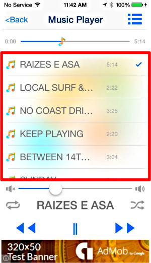 Music Player Screen (with Music List)