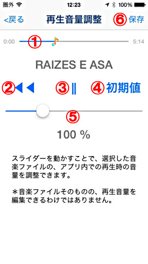 再生音量調整画面